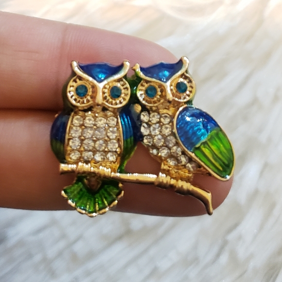 Owl Rhinestone Brooch Pin - Picture 2 of 2